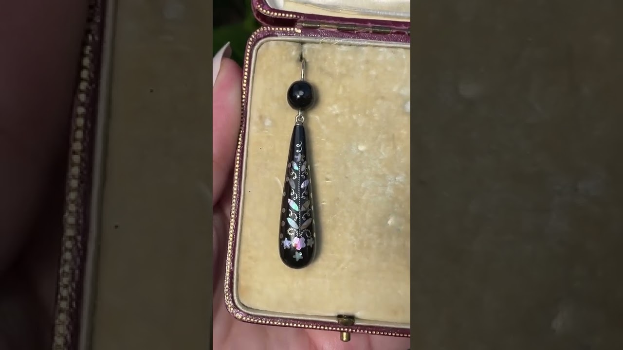 Antique Victorian Piquè Mother Of Pearl Inlay Earrings Circa 1870