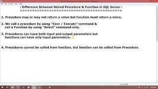 Differences between Stored Procedure and Function in SQL Server Interview Question by D K  Gautam