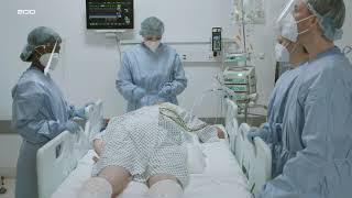 Turning a patient to and from the prone position   Ceiling lift, Repositioning sling and Slide sheet