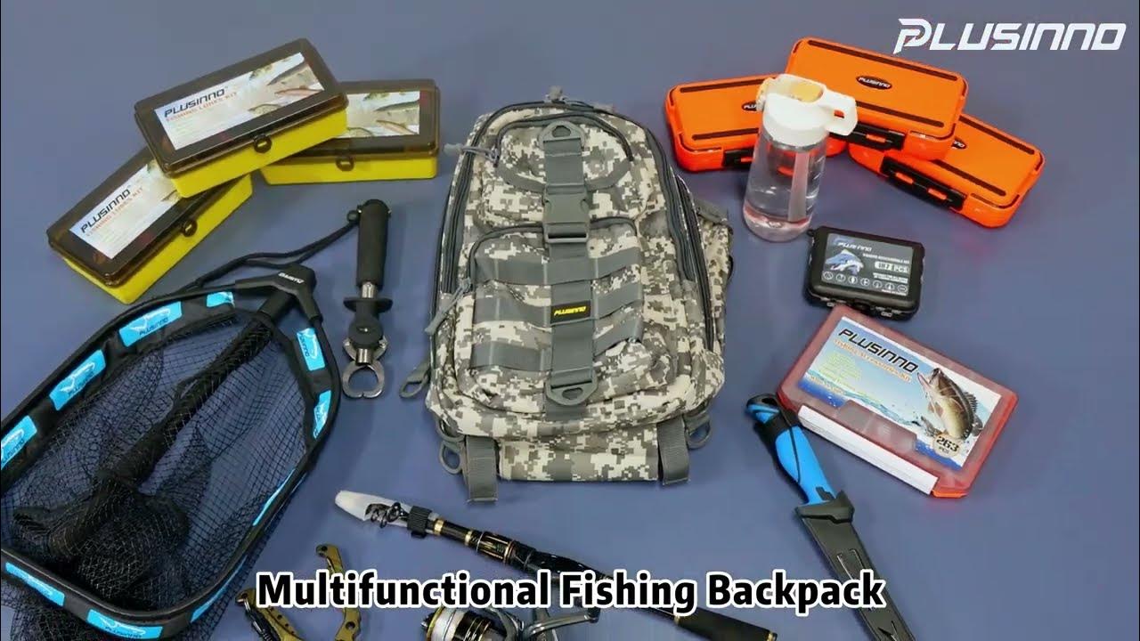 Plusinno Multifunctional Waterproof Fishing Backpack, Packs All