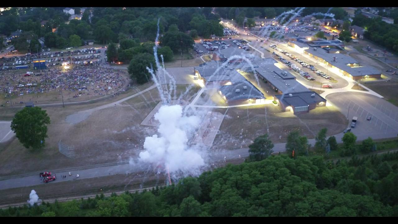 Fireworks Explosion Brooklyn, MI 2016 from drone YouTube