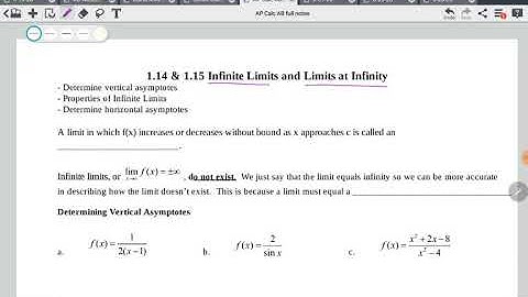 1.14 - 1.15 Infinite limits and limits at infinity
