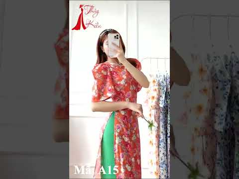 Video Áo dài nữ thiết kế hoa nhí A15 tay loe nền cam cổ đính... - youtube
