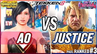 T8 🔥 AO (Alisa) vs Justice (#3 Ranked Paul) 🔥 Tekken 8