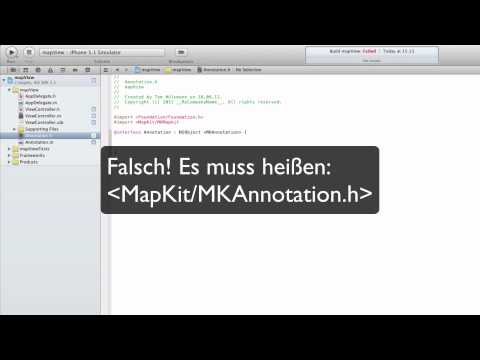 iOS SDK Tutorial #09 - MapView - Pin Anmerkung Teil 1 [Full-HD] [Deutsch] [XCode 4.3.2]