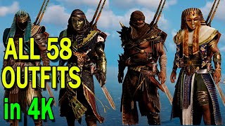 Assassin's Creed Origins - All 58 Outfits in 4K For Bayek Showcase   Description - (ALL DLC)