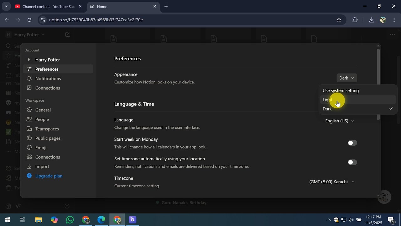 Как преобразовать Notion в световой режим