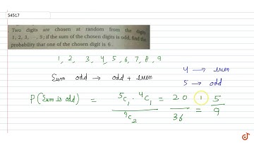 Two digits are chosen at random from the digits  `1, 2, 3,Â…, 9`; if the sum of the chosen d...