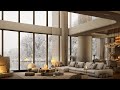 January windy day in luxury lakeside  bedroom with relaxing jazz piano  music for work and study