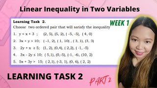 LINEAR INEQUALITY IN TWO VARIABLES| WEEK 1 LEARNING TASK 2 PART 2| @LoveMATHTV