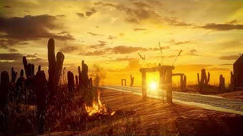 Blender 3d realistic flames country side scene