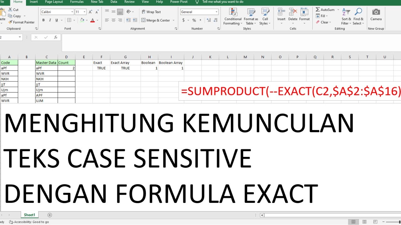 Formula Teks S2E22: Menghitung Kemunculan Teks Case Sensitive dengan Formula Exact ...