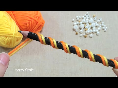 Very Easy Flower Making Idea with Pencil - Hand Embroidery Flower Design Trick - DIY Woolen Flowers