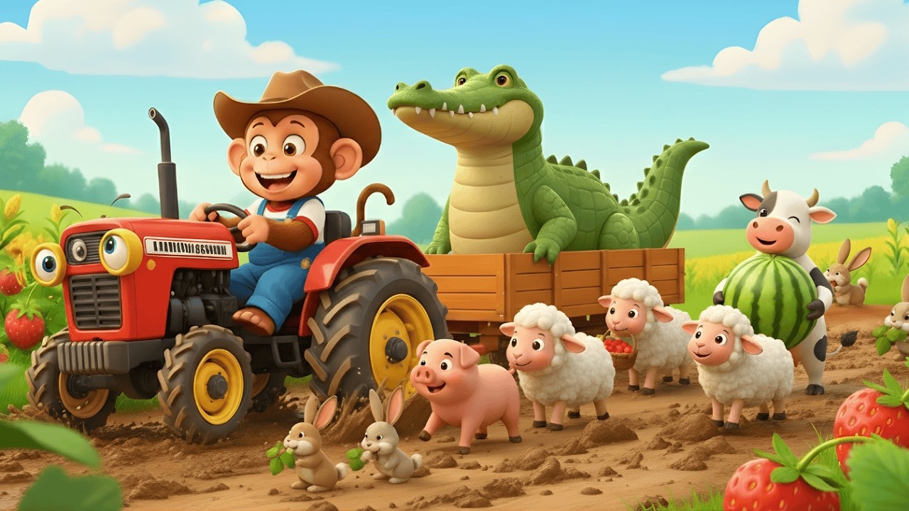 🚜Monkey Day on the Farm🐒Farm work taking care of cows, pigs and harvesting sugar beets