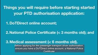 DoTDirect   How to Apply for a PTD Authorisation