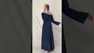 Dark Blue Self-Tie Cinched Waist Maxi Abaya | Elegant Full Flare Skirt