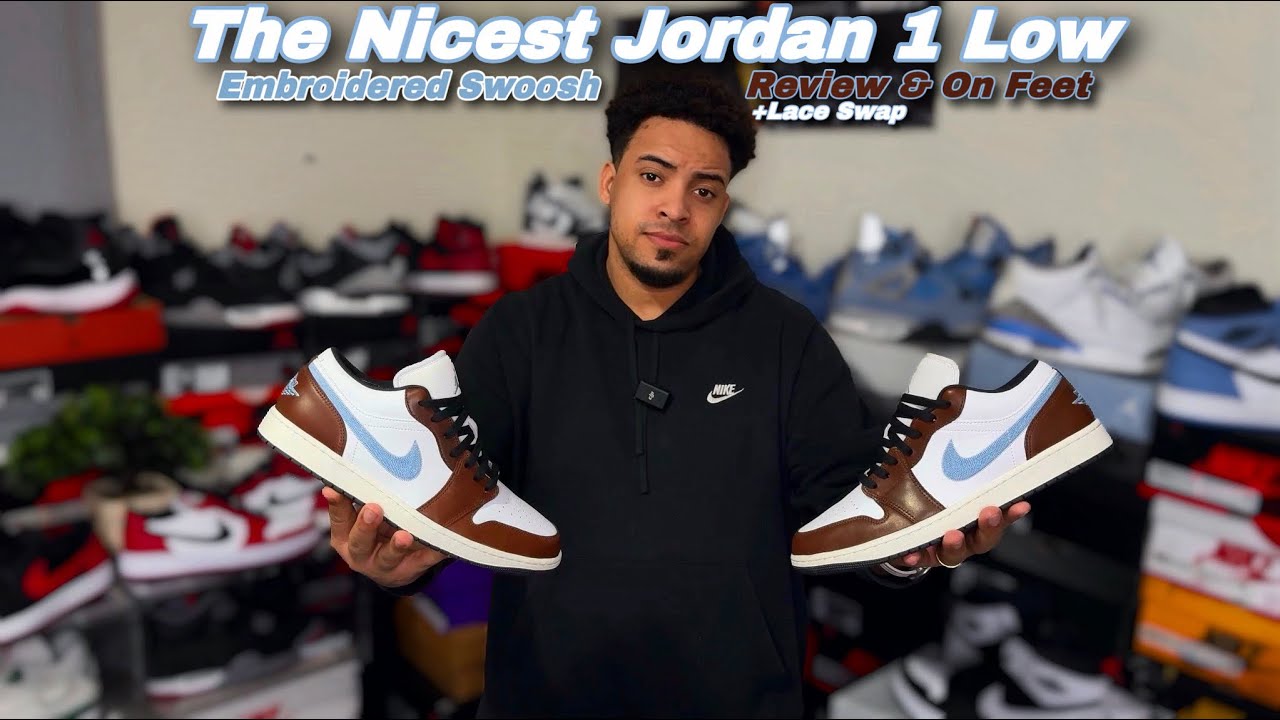 Jordan 1 Low Embroidered Swooshes - Review & On Feet + Lace Swap - YouTube