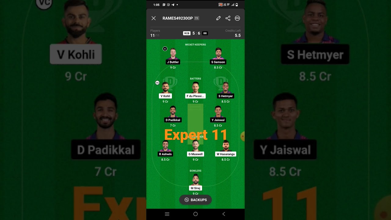 RCB vs rr dream 11 small league team