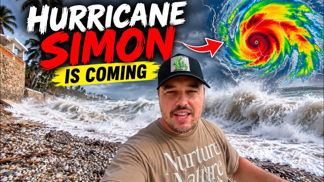 Powerful waves from Hurricane Simon crash along the beaches of Bucerías, Nayarit, Mexico, as hurricane-generated swells bring unusually rough ocean conditions to Bahía de Banderas in October 2026.