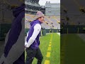 J.J. McCarthy ready for warmups at Lambeau Field