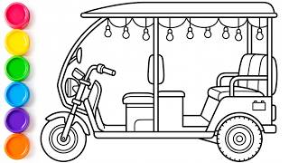 Electric Rickshaw Drawing & Coloring for Kids | Learn Colors | Easy E-Rickshaw Drawing Step by Step