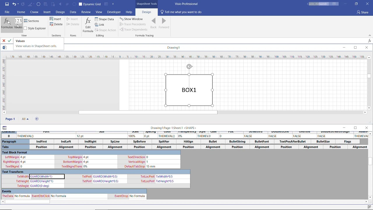 Update MS Visio. How change Text Box position via TextTransform section