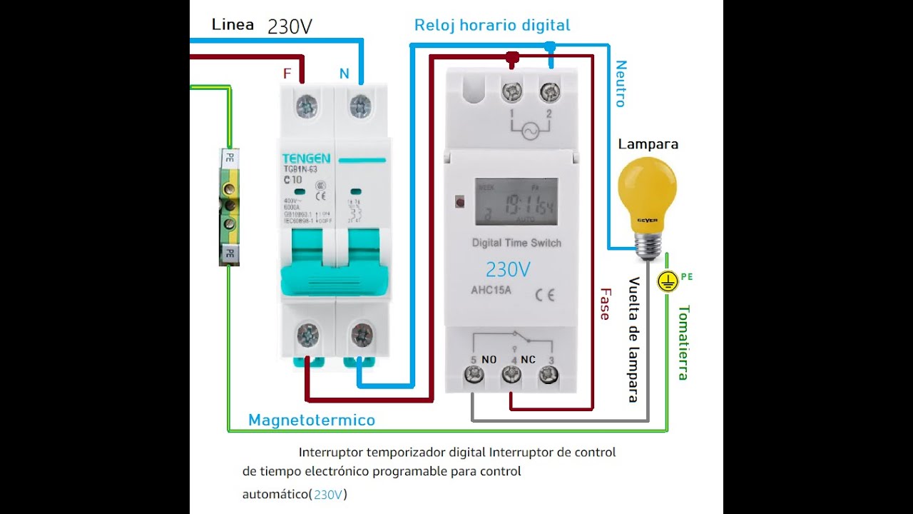 Interruptor temporizador digital control de tiempo elctrónico programable  automatico 230V 