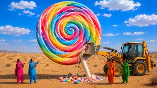 ๐ญโจ Giant Rainbow Lollipop in Village | Giant Candy Making Adventure ๐๐ฅ