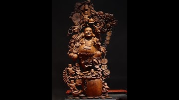 TƯỢNG DI LẶC CỬU TIỂU VÁC CÀNH ĐÀO GỖ CẨM LAI VÂN ĐẲNG CẤP-XƯỞNG TƯỢNG GỖ