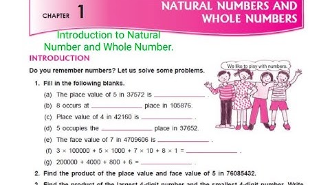 Class 6 , DAV, Maths, Chapter   1, Introduction to Natural Numbers and  Whole Numbers   II  Part   1