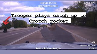 High speed pursuit - Trooper Jessica plays catch up to try to catch this speeding Motorcycle