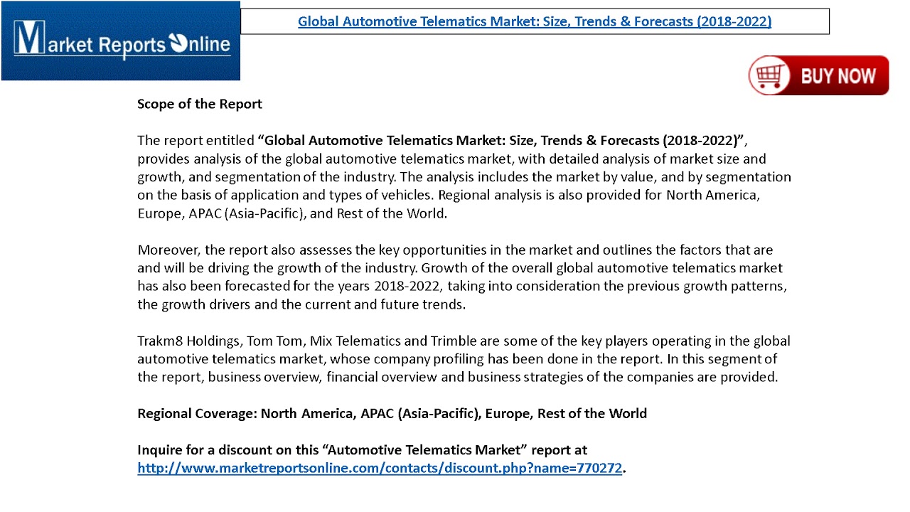 Global Automotive Telematics Market 2018 Trends and 2022 Opportunities