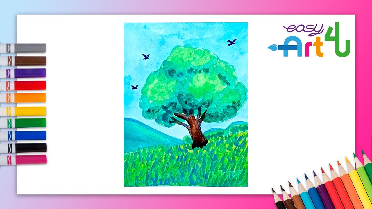 How to draw Landscape | tree Scenery, nature - YouTube