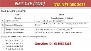PYQ of DEC_2025 | #grammar #automata | TOC | NTA UGC NET COMPUTER SCIENCE EXAM