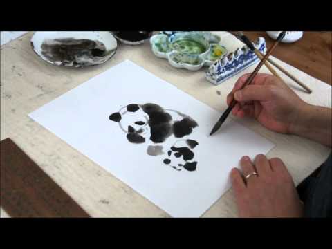 Panda Bears - Como pintar animais em Sumi e Watercolor Tutorial (HD)