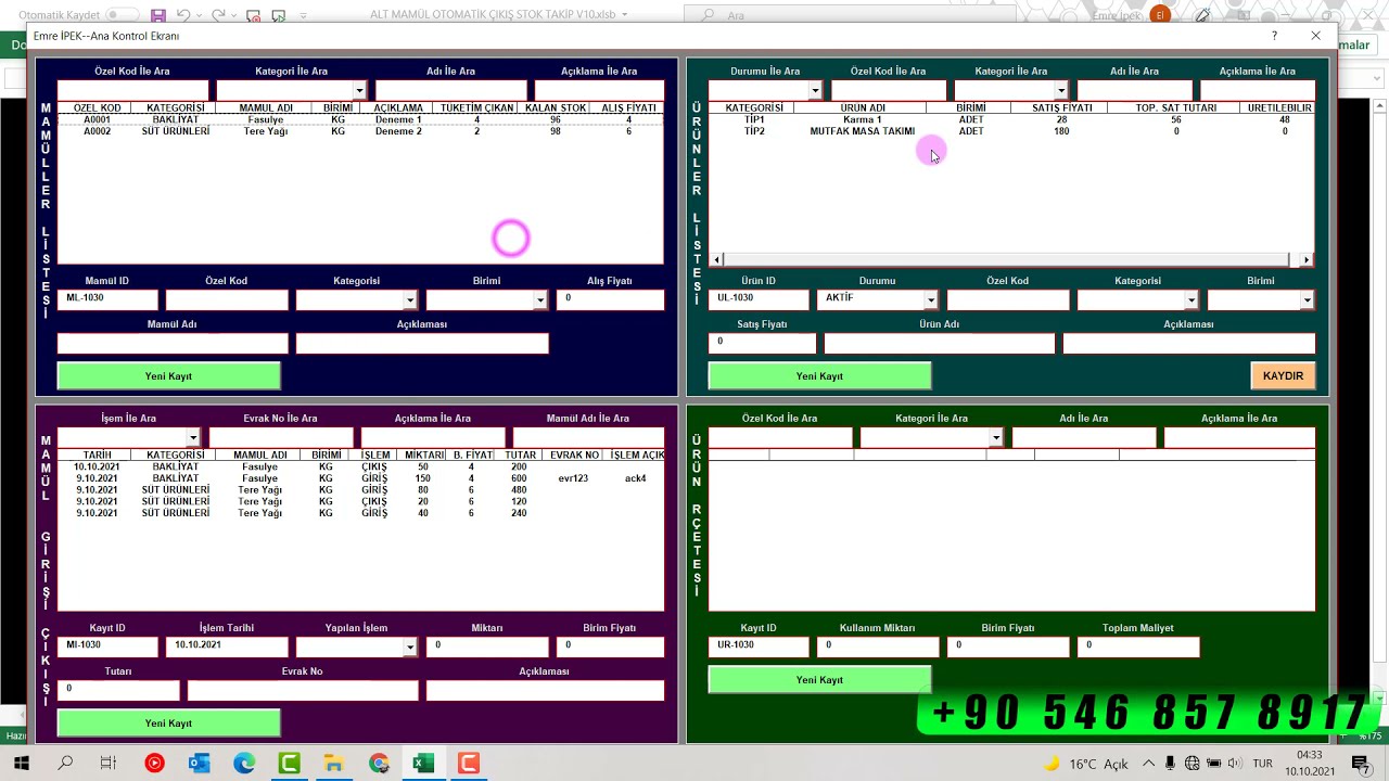 ALT MAMÜL OTOMATİK ÇIKIŞ STOK TAKİP V10 || EMRE İPEK
