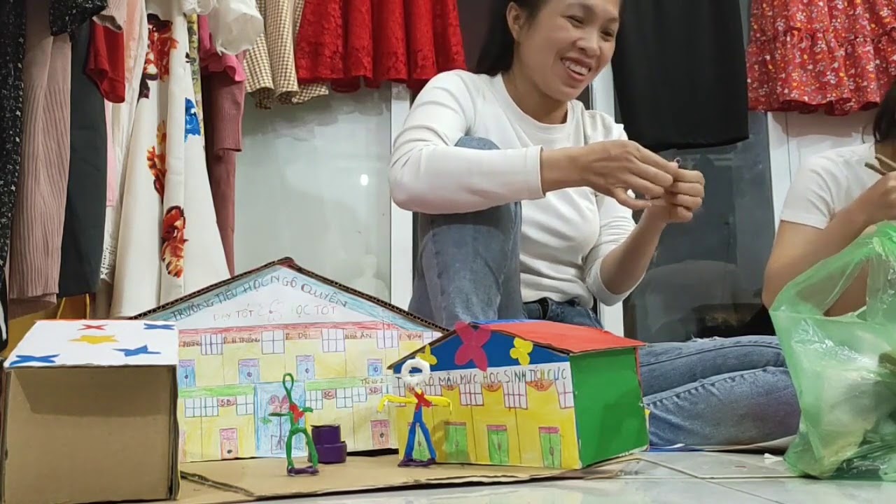 Hướng dẫn làm mô hình trường học bằng giấy bìa xây dựng - youtube