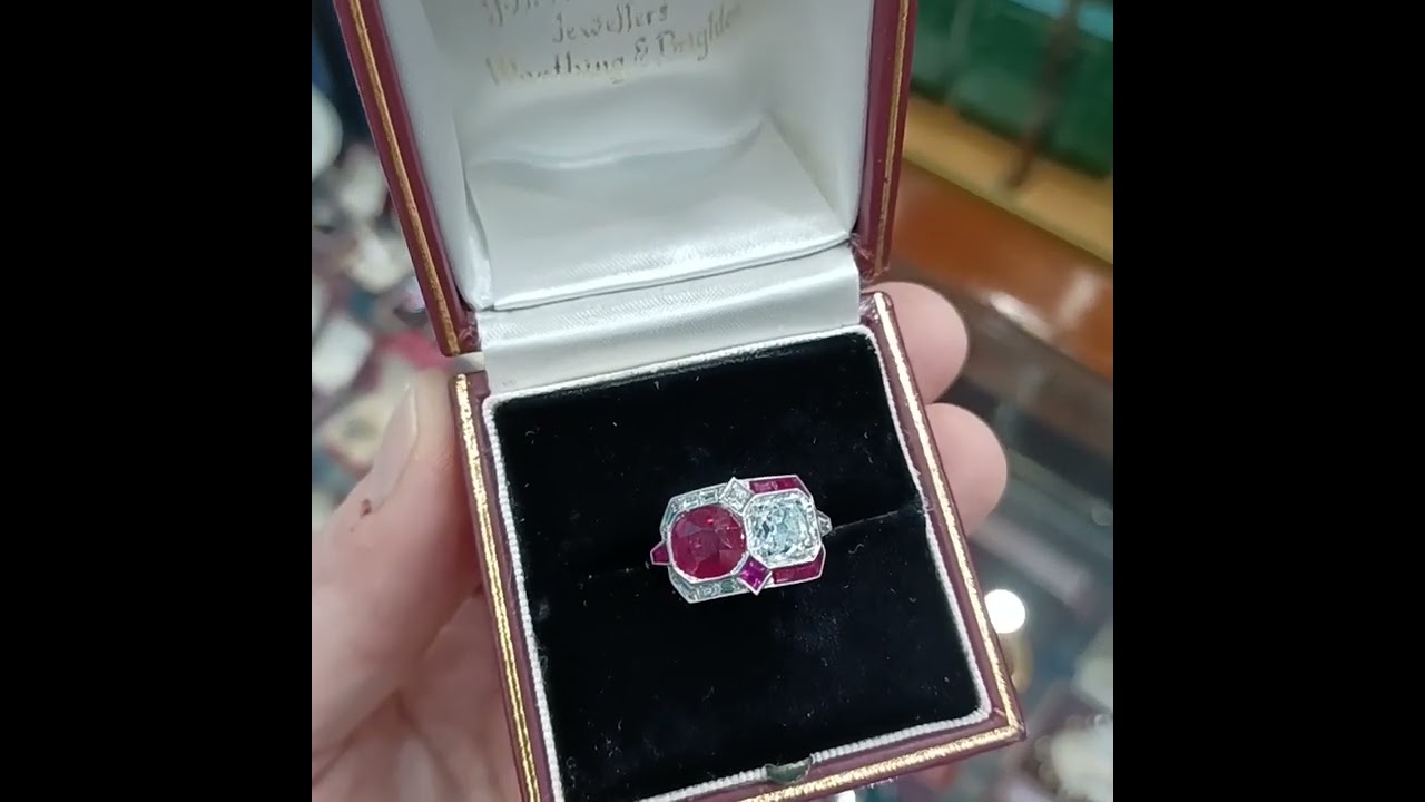 RR066 Commanding one of a kind Art Deco ruby and diamond ring