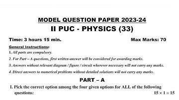 2nd PUC Physics Question paper released by pue board karnataka 2024-24/Physics Model Paper