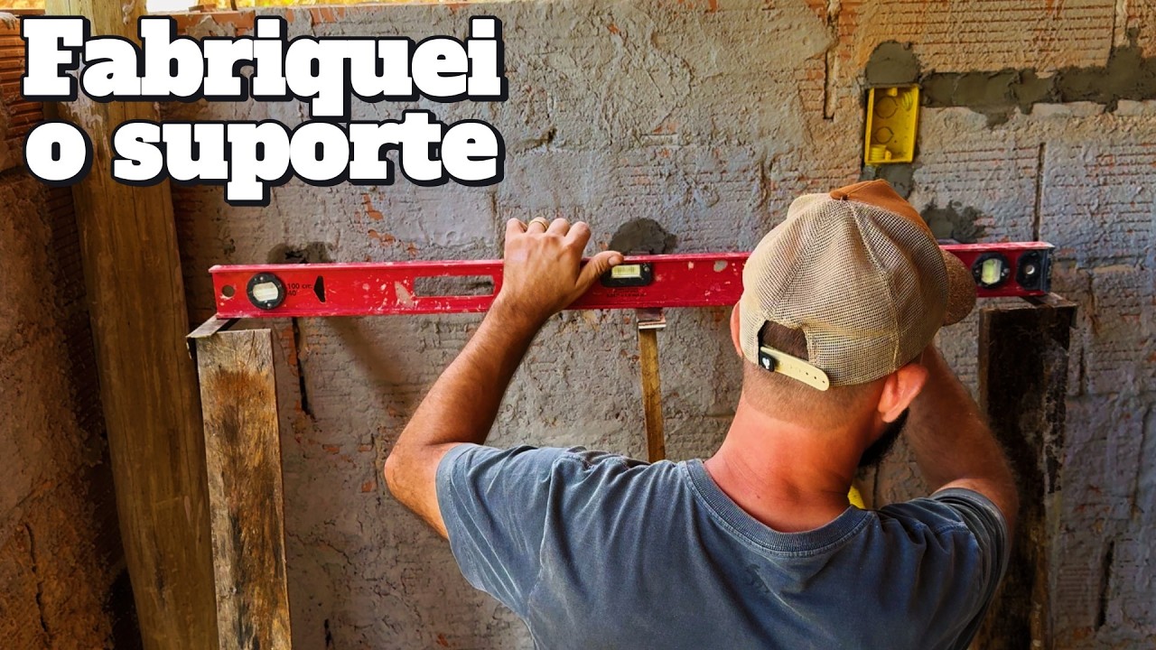 Estrutura da bancada feita em casa, reboco, obra da varanda!