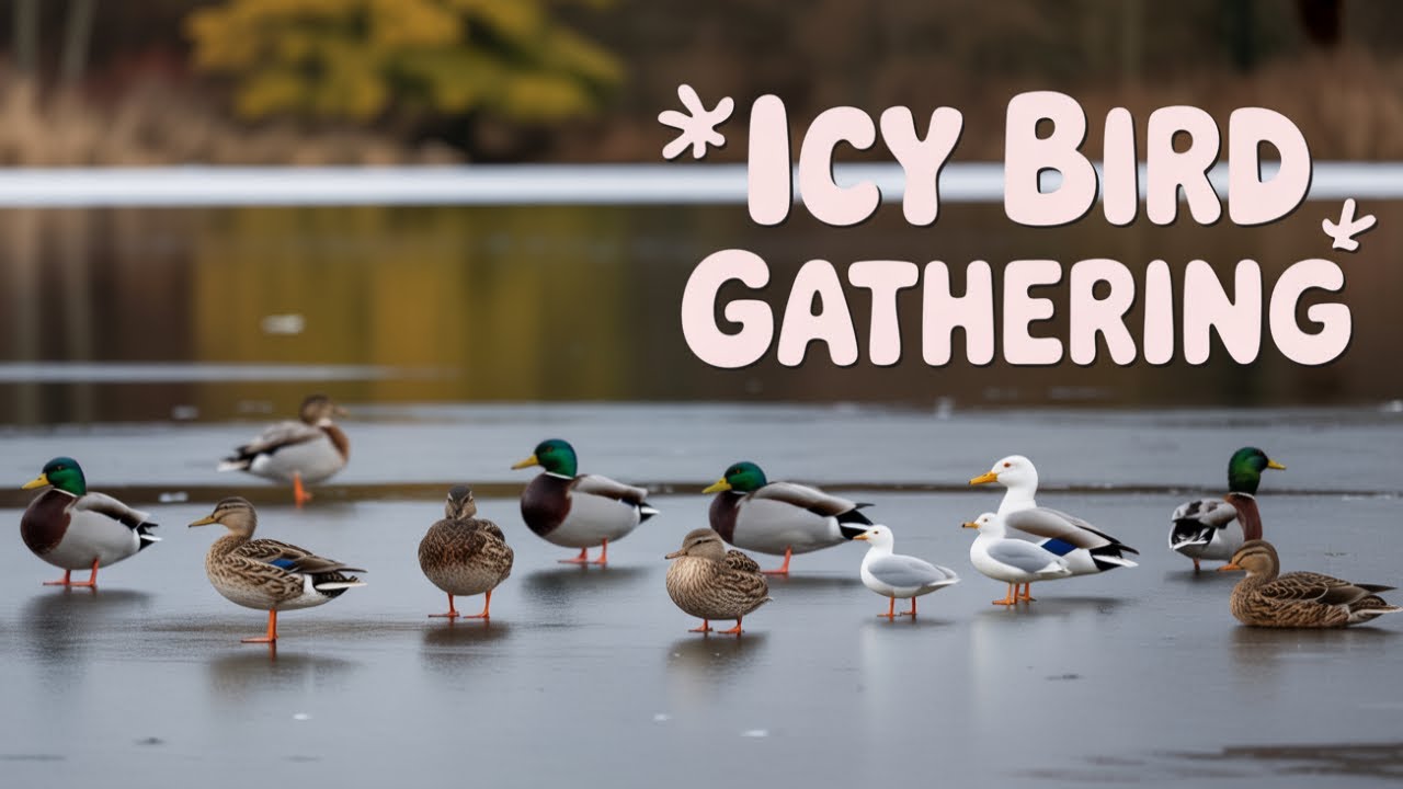 Timelapse ice skating ducks and gulls