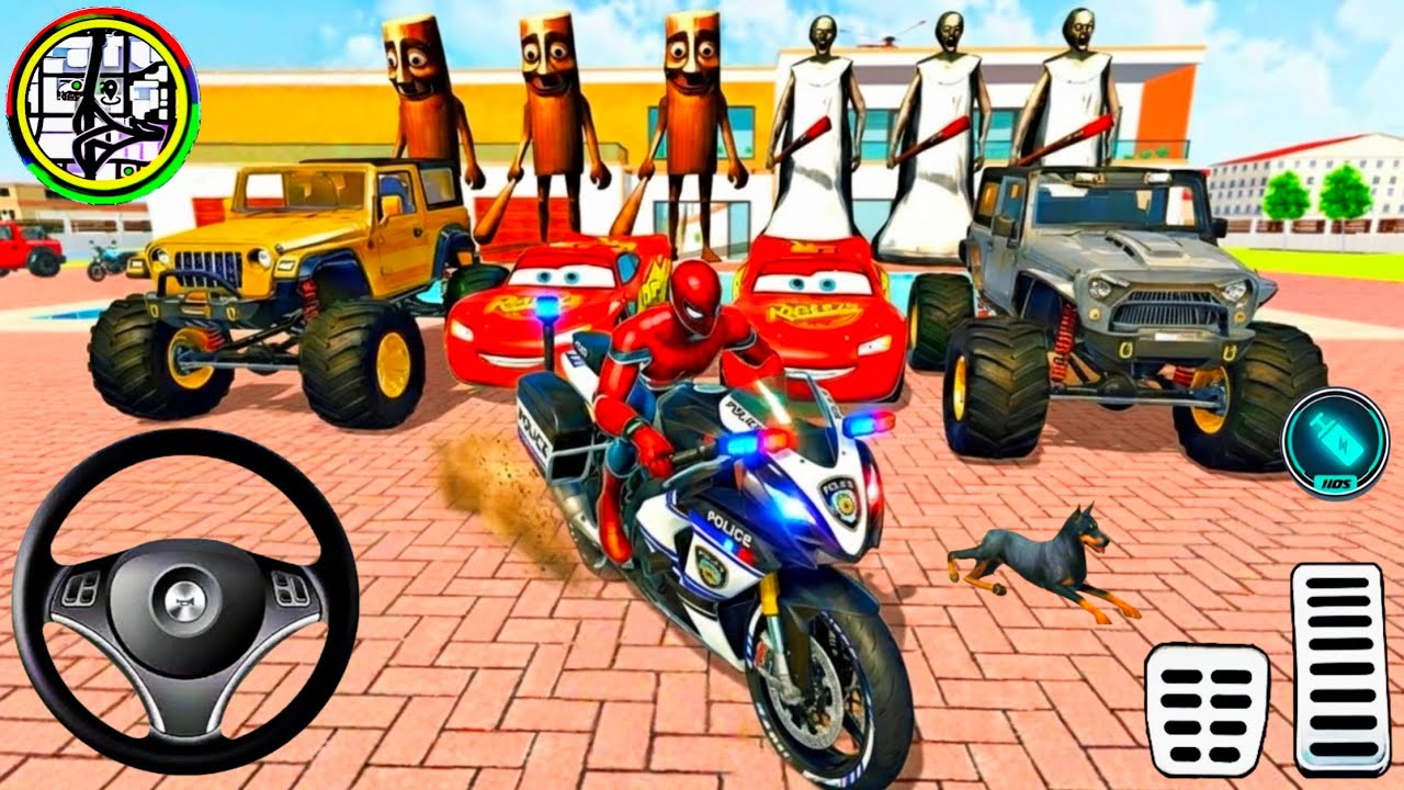 🦚 Superheroes Ride On 🥰Spiderman Became Escape From Hulk 🌟Car 3D Game🎊 Lot's of Police Car Android