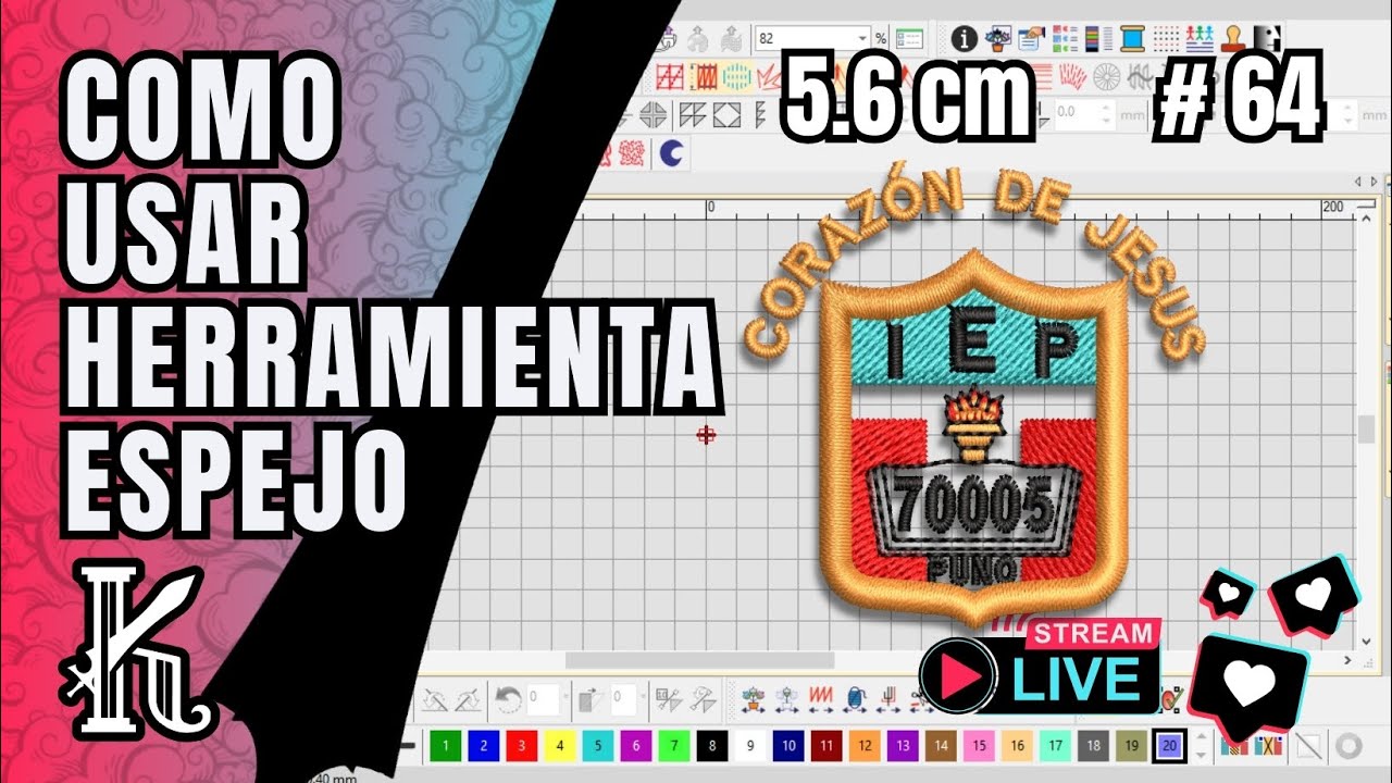 Como usar herramienta espejo en Wilcom❌ stream ❌ insignia.