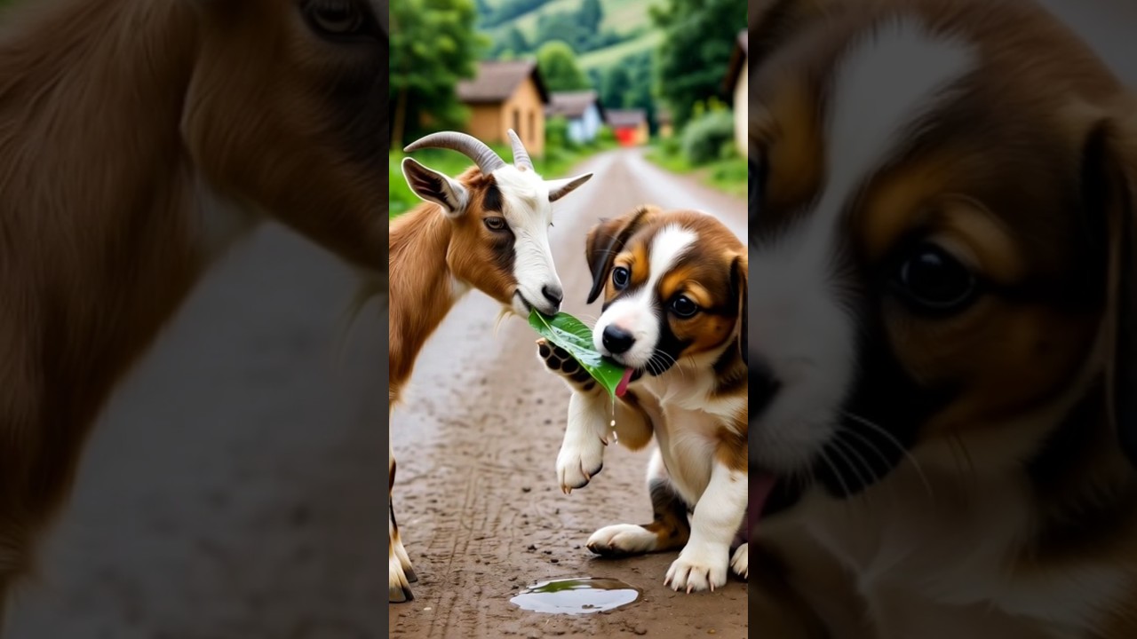 A kind  goat helps puppy dog । animal lover 😘😘