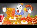 Asmr mukbang  kaufmo eating spicy ramyun kimchi cheese hot dog  digital circus animation