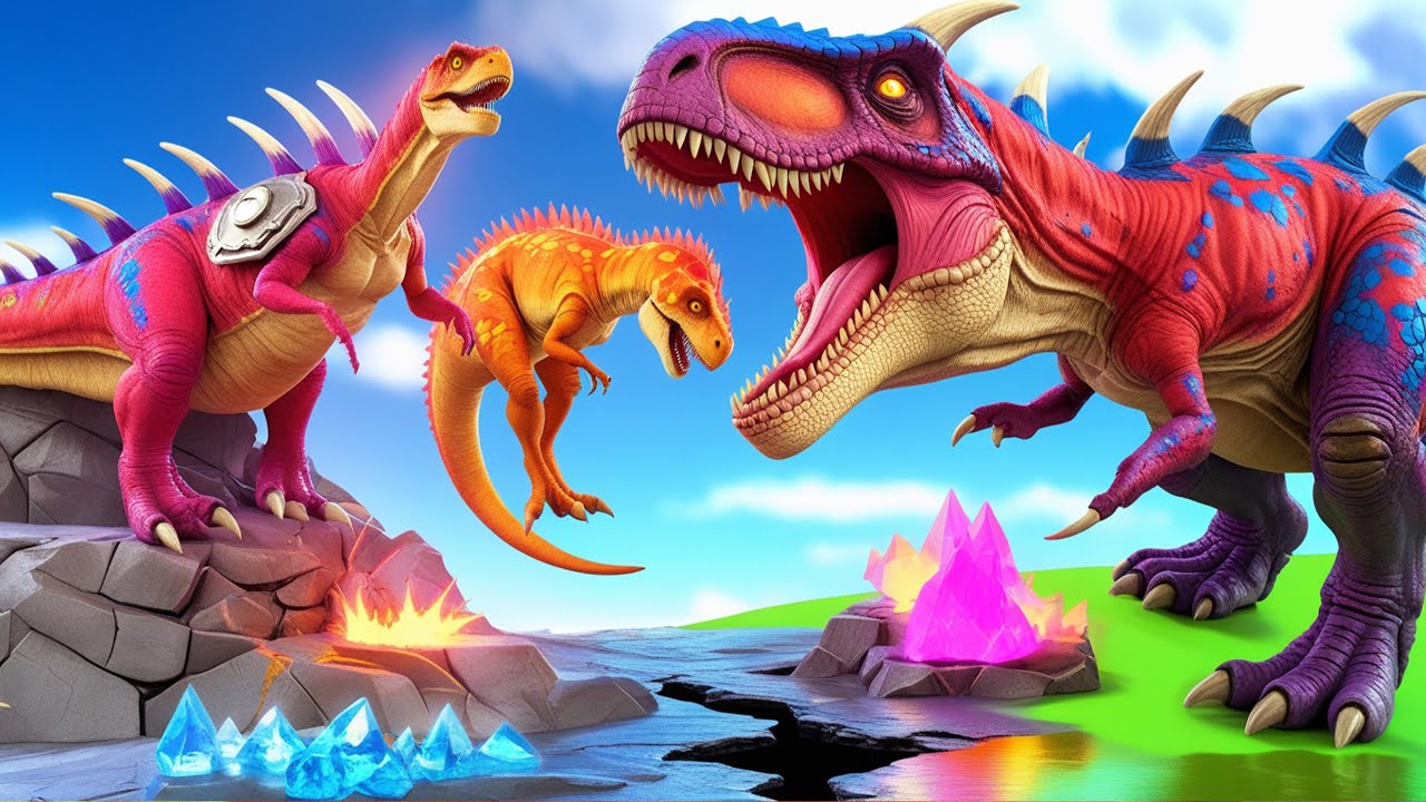 Evolution Red T-Rex 3x Head vs All Dinosaurs Battle Indominus Rex in Jurassic World Rebirth