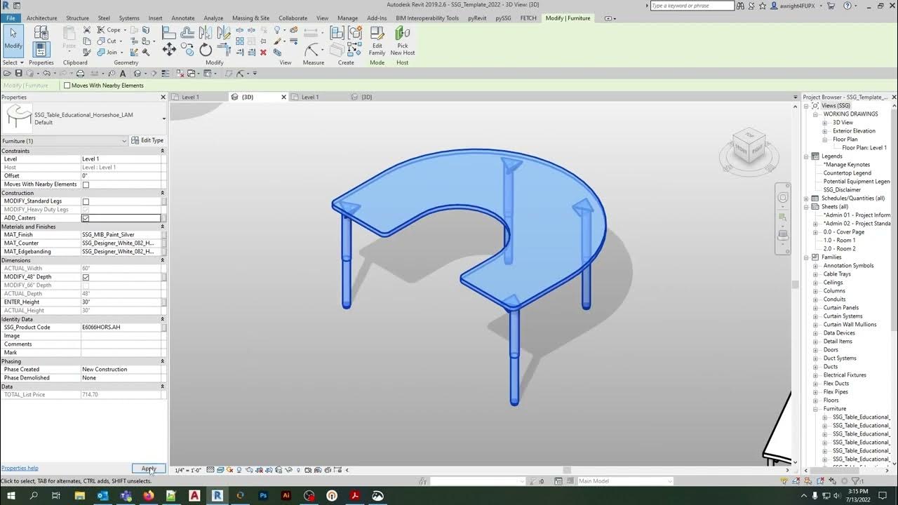 Revit таблицы выбора