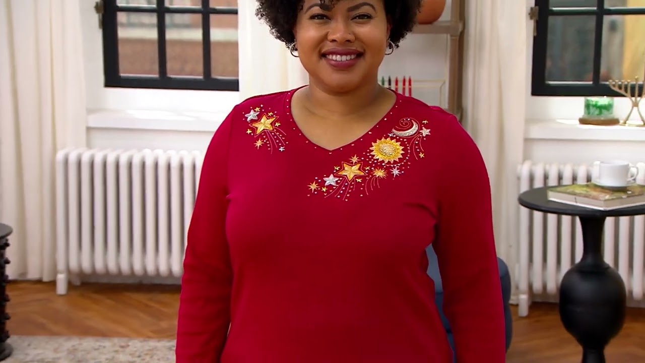 Quacker Factory Celestial V-Neck Long Sleeve Top on QVC