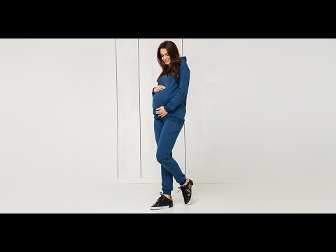 Спортивний костюм для вагітних і годуючих (штани з високим поясом, худі з блискавками для годування) - Синій, видео 1