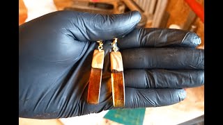 Χειροποίητα σκουλαρίκια από ξύλο ελιάς με υγρό γυαλί 073 / earrings with olive wood and epoxy resing